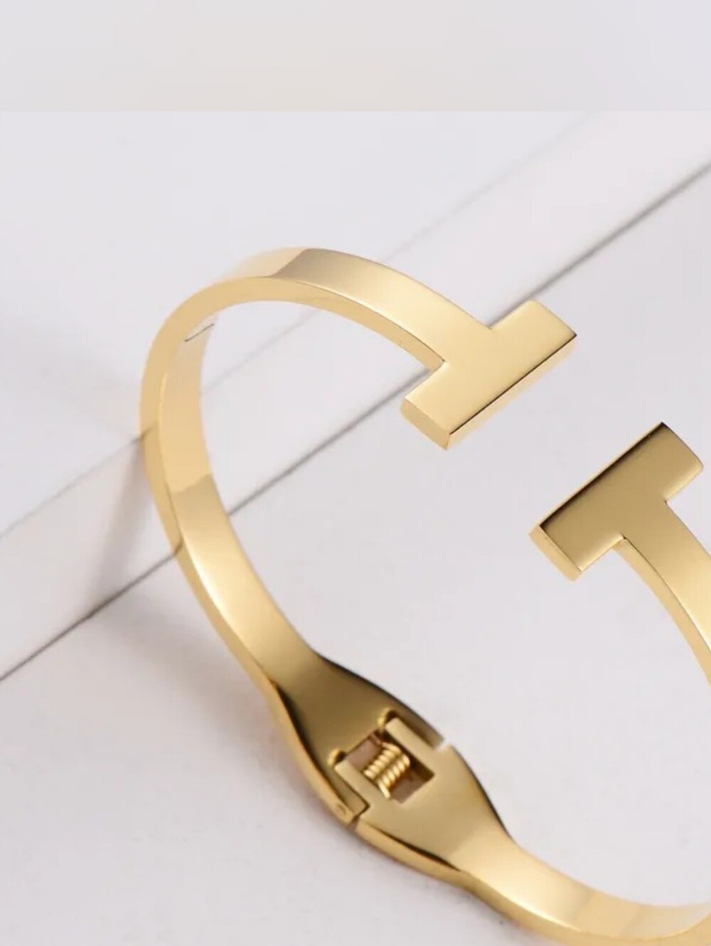 18K Gold Plated T-Bar Open Cuff Bracelet
